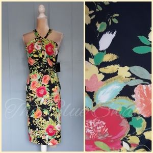 NWT Enfocus Floral Print Scuba Knit Halter Dress